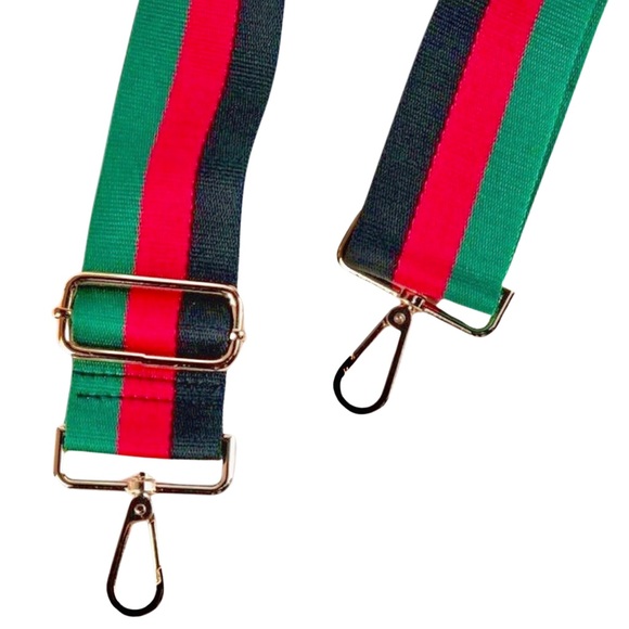 AH-DORNED Guitar-Style Purse Strap Black/Red/Green Striped - Picture 5 of 7